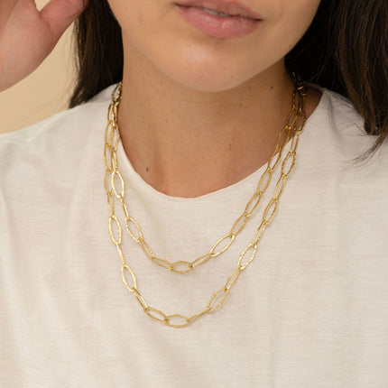 Necklace - mesh with large textured oval rings 90+7CM