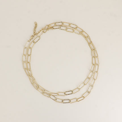 Long necklace - textured hexagonal ring mesh 90+7CM