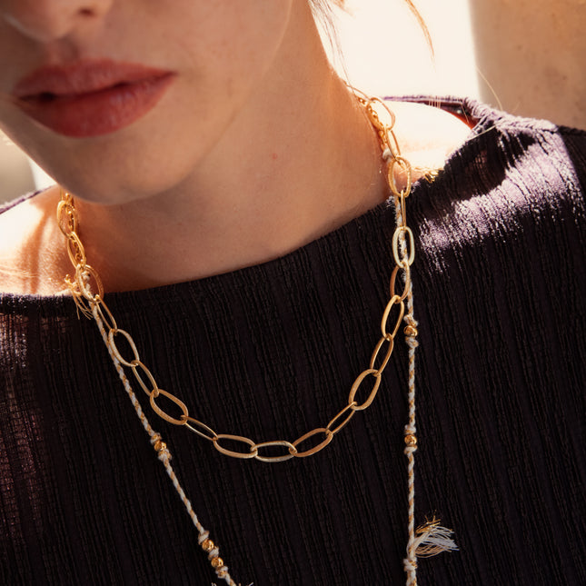 Collier Solal - maille aux grands anneaux ovales effet mat brossé