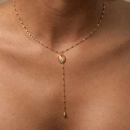 Y-shaped necklace - enameled chain and Madonna pendant
