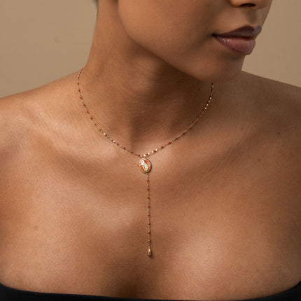 Y-shaped necklace - enameled chain and Madonna pendant
