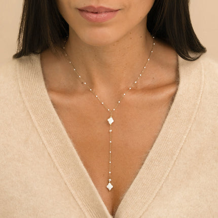 Collier Y - chaîne émaillée et trèfles nacrés