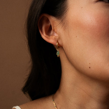 Aveny Creole Earrings - natural stone drop and 3 balls
