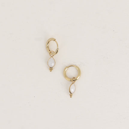Aveny Creole Earrings - natural stone drop and 3 balls