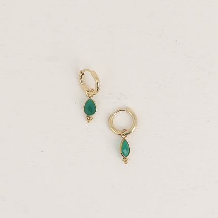Aveny Creole Earrings - natural stone drop and 3 balls