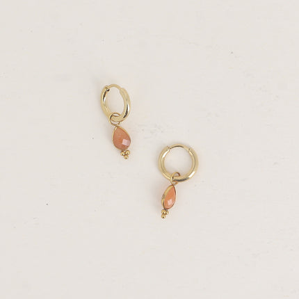 Aveny Creole Earrings - natural stone drop and 3 balls