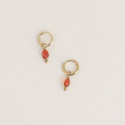 Aveny Creole Earrings - natural stone drop and 3 balls