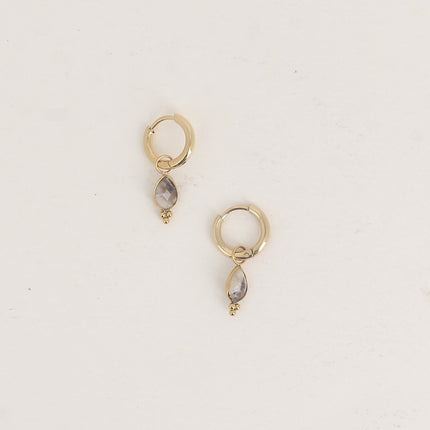Aveny Creole Earrings - natural stone drop and 3 balls