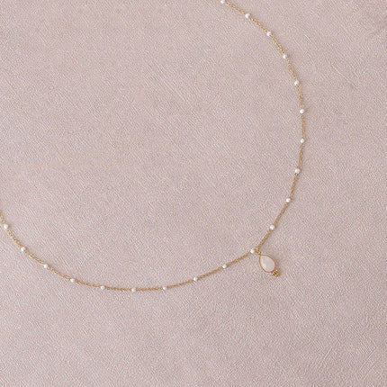 Necklace - enameled chain and natural stone drop pendant