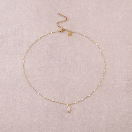 Necklace - enameled chain and natural stone drop pendant