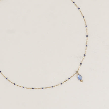 Aveny Necklace - enamelled chain and natural stone drop pendant