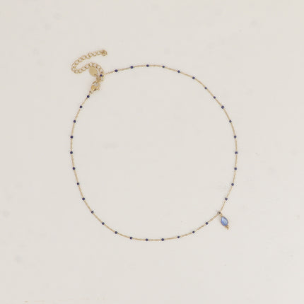 Aveny Necklace - enamelled chain and natural stone drop pendant