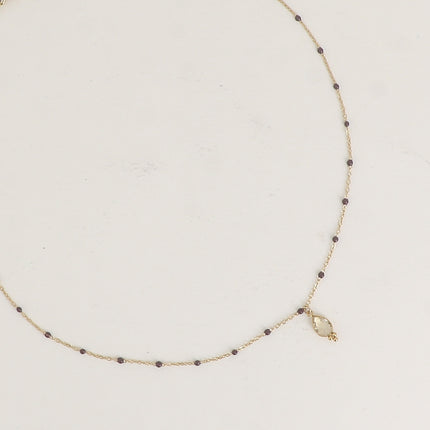 Aveny Necklace - enamelled chain and natural stone drop pendant