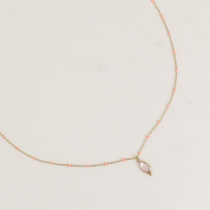 Aveny Necklace - enamelled chain and natural stone drop pendant