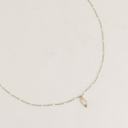 Aveny Necklace - enamelled chain and natural stone drop pendant