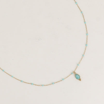 Aveny Necklace - enamelled chain and natural stone drop pendant