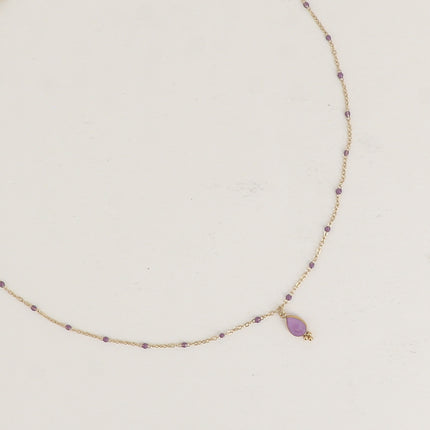 Aveny Necklace - enamelled chain and natural stone drop pendant