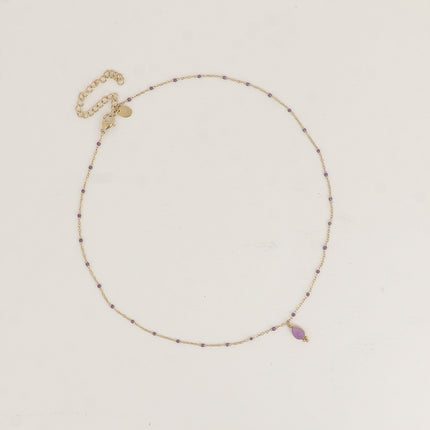 Aveny Necklace - enamelled chain and natural stone drop pendant