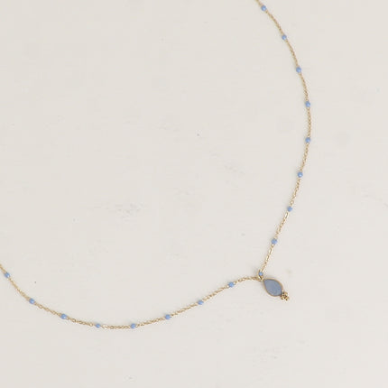 Aveny Necklace - enamelled chain and natural stone drop pendant