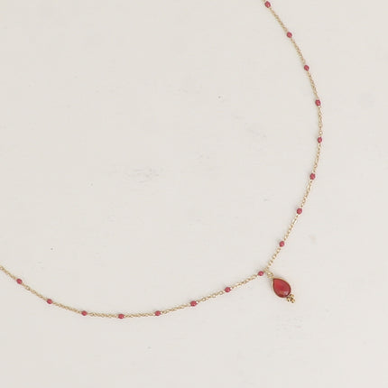 Aveny Necklace - enamelled chain and natural stone drop pendant