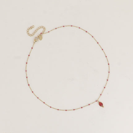 Aveny Necklace - enamelled chain and natural stone drop pendant