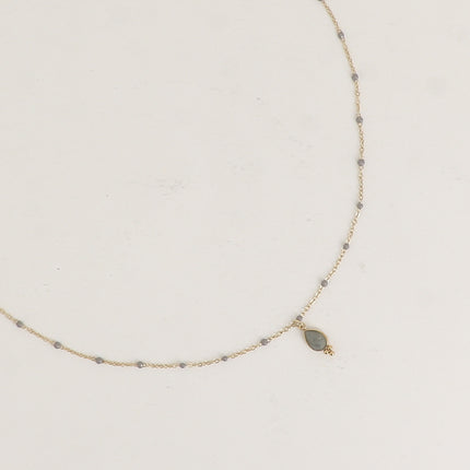 Aveny Necklace - enamelled chain and natural stone drop pendant