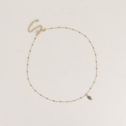 Aveny Necklace - enamelled chain and natural stone drop pendant