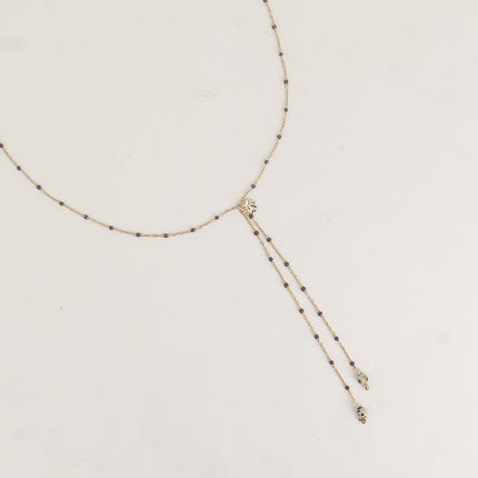 Collier Y Velys - chaîne émaillée, pierres naturelles, pastille ronde texturée