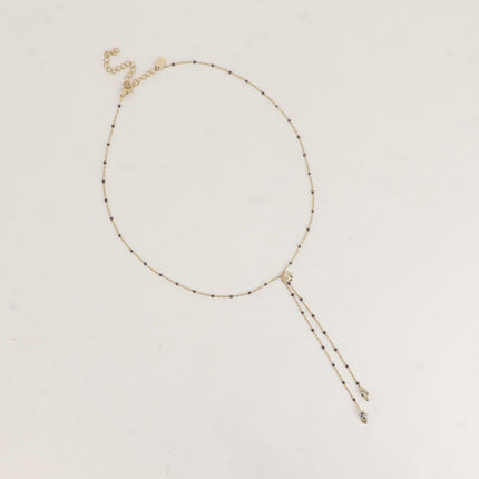Collier Y Velys - chaîne émaillée, pierres naturelles, pastille ronde texturée