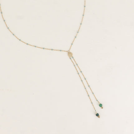 Collier Y Velys - chaîne émaillée, pierres naturelles, pastille ronde texturée
