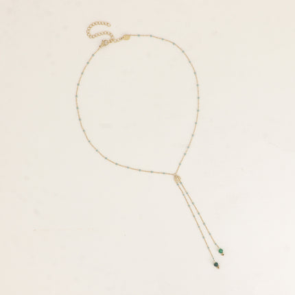 Collier Y Velys - chaîne émaillée, pierres naturelles, pastille ronde texturée