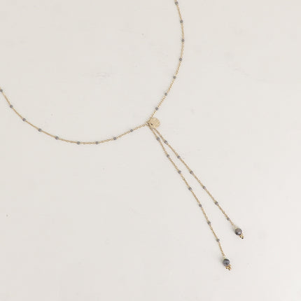 Collier Y Velys - chaîne émaillée, pierres naturelles, pastille ronde texturée