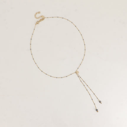 Collier Y Velys - chaîne émaillée, pierres naturelles, pastille ronde texturée