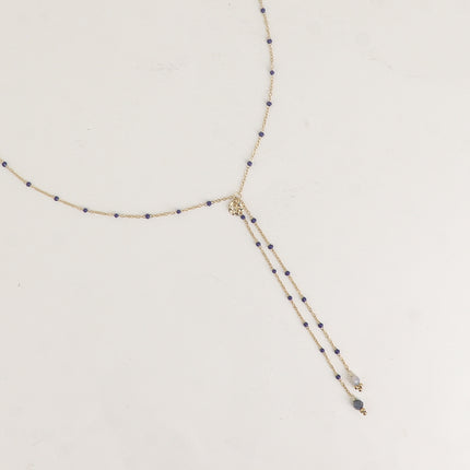 Collier Y Velys - chaîne émaillée, pierres naturelles, pastille ronde texturée