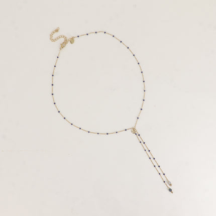 Collier Y Velys - chaîne émaillée, pierres naturelles, pastille ronde texturée
