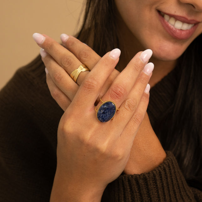 Bague large - pierre naturelle ovale