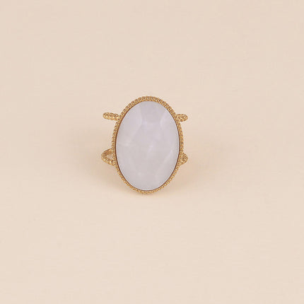 Bague - pierre naturelle ovale et anneau effet milgrain