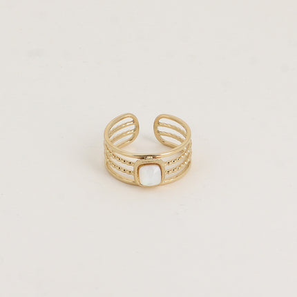 Bague - 4 rangs, pierre naturelle carrée