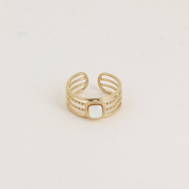 Bague - 4 rangs, pierre naturelle carrée