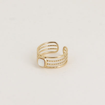 Bague - 4 rangs, pierre naturelle carrée