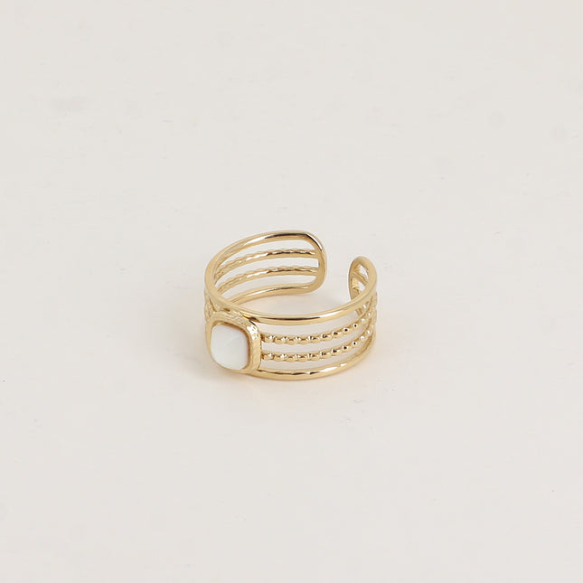 Bague - 4 rangs, pierre naturelle carrée
