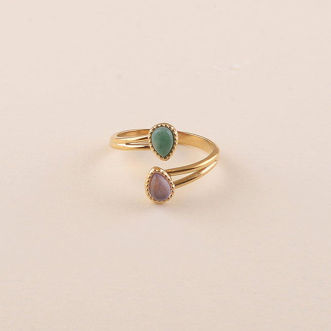 Bague ouverte  - 2 pierres naturelles gouttes