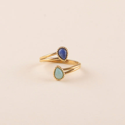 Bague ouverte  - 2 pierres naturelles gouttes