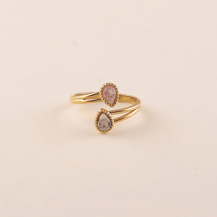 Bague ouverte  - 2 pierres naturelles gouttes