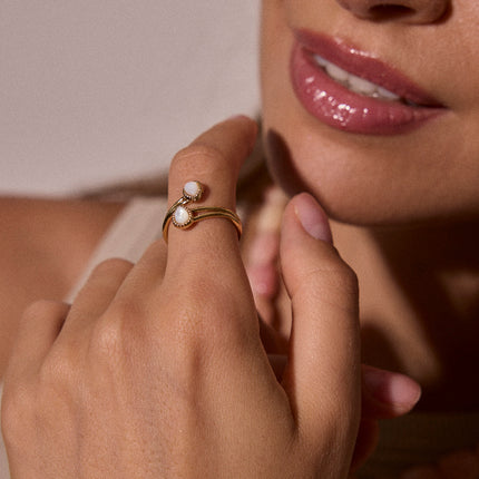 Bague ouverte  - 2 pierres naturelles gouttes
