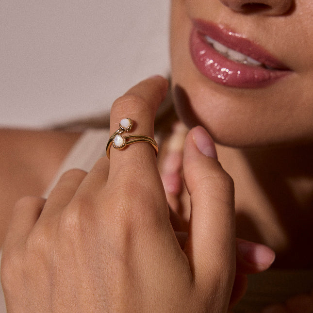 Bague ouverte  - 2 pierres naturelles gouttes