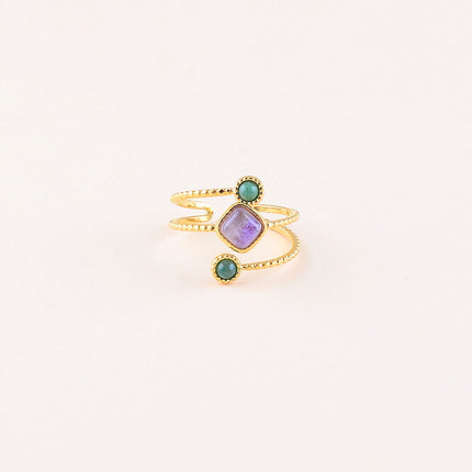 Bague - 3 anneaux et 3 pierres naturelles
