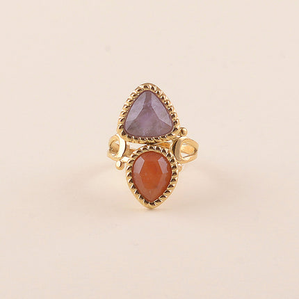 Bague - 2 pierres naturelles, goutte et triangle