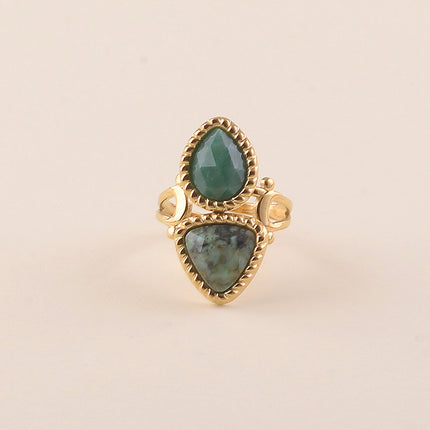 Bague - 2 pierres naturelles, goutte et triangle