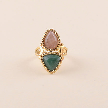Bague - 2 pierres naturelles, goutte et triangle